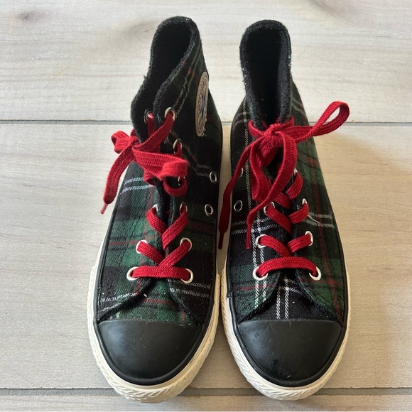 Converse Green and Red Tartan Plaid High-Tops Holiday Sneakers - Picture 2 of 4